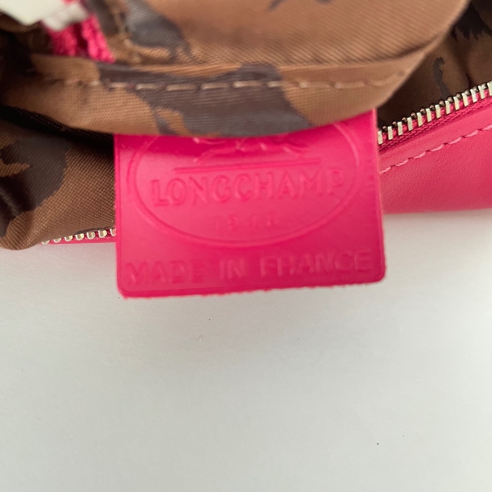 Longchamp Le Pliage Cuir Pouch Candy PINK lambskin leather Made in France - Picture 12 of 12